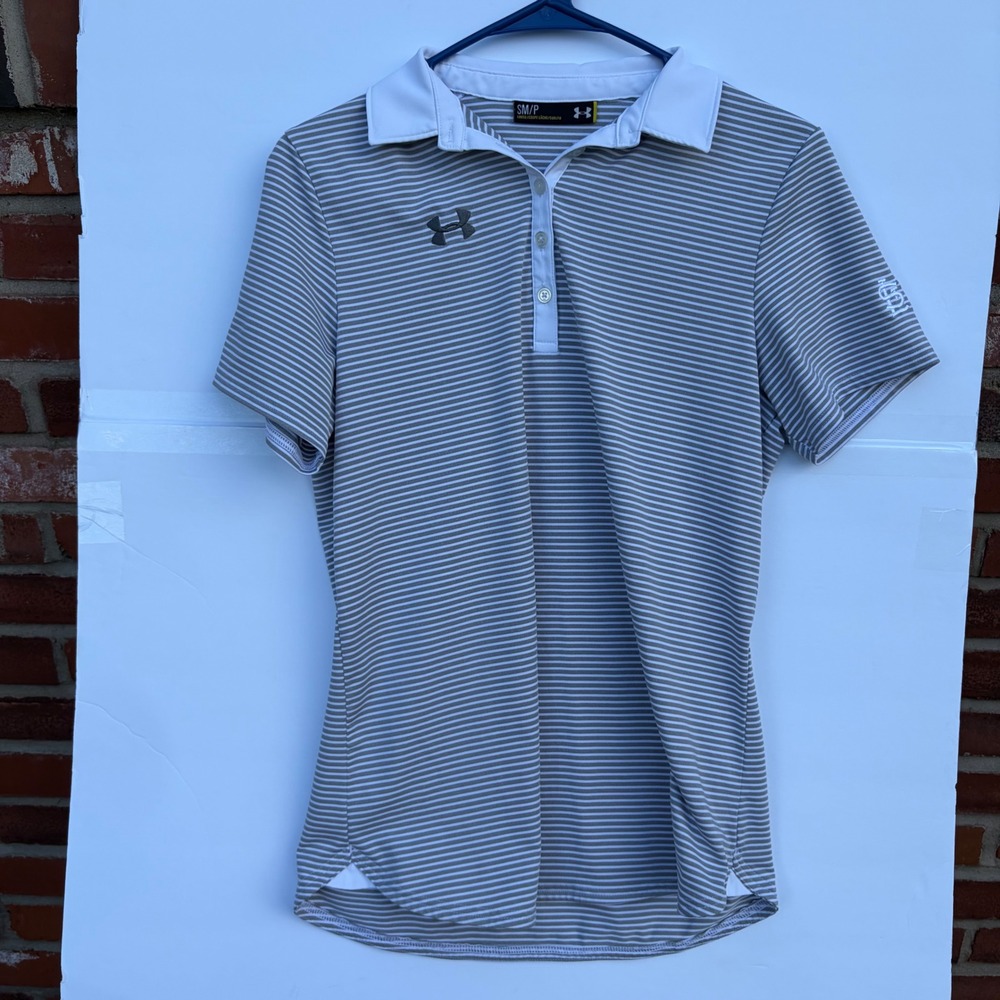 Under Armour Womens Gray Striped Polo Shirt Short Sleeve St Louis Cardinals SM‎
